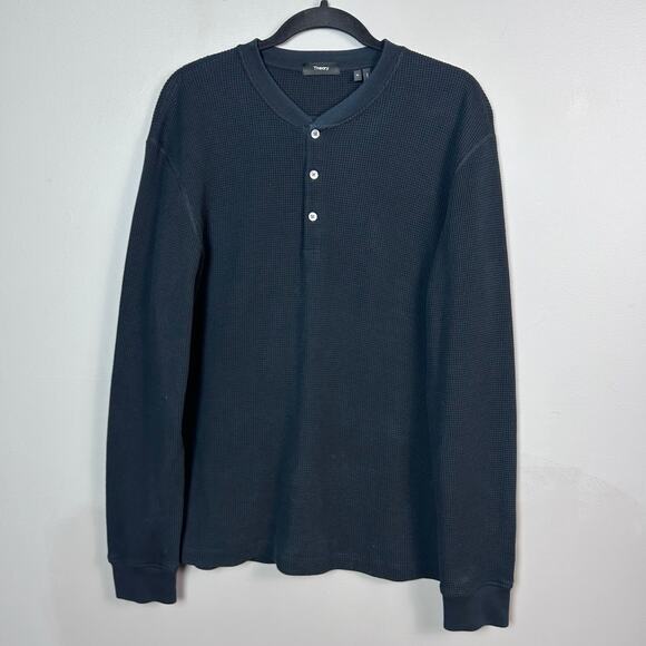 Theory shirt men's Medium thermal waffle henley black cotton